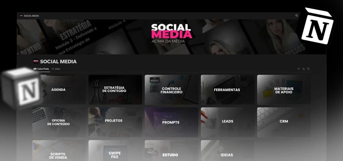 Templates Notion Social Media — 8 templates profissionais para Social Media