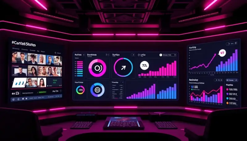 Ilustração de painel estratégico com ícones de formatos de conteúdo e métricas de crescimento no Instagram
