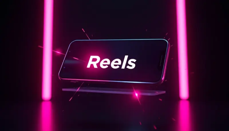 Tela de smartphone exibindo um Reels com gancho de texto chamativo nos primeiros segundos