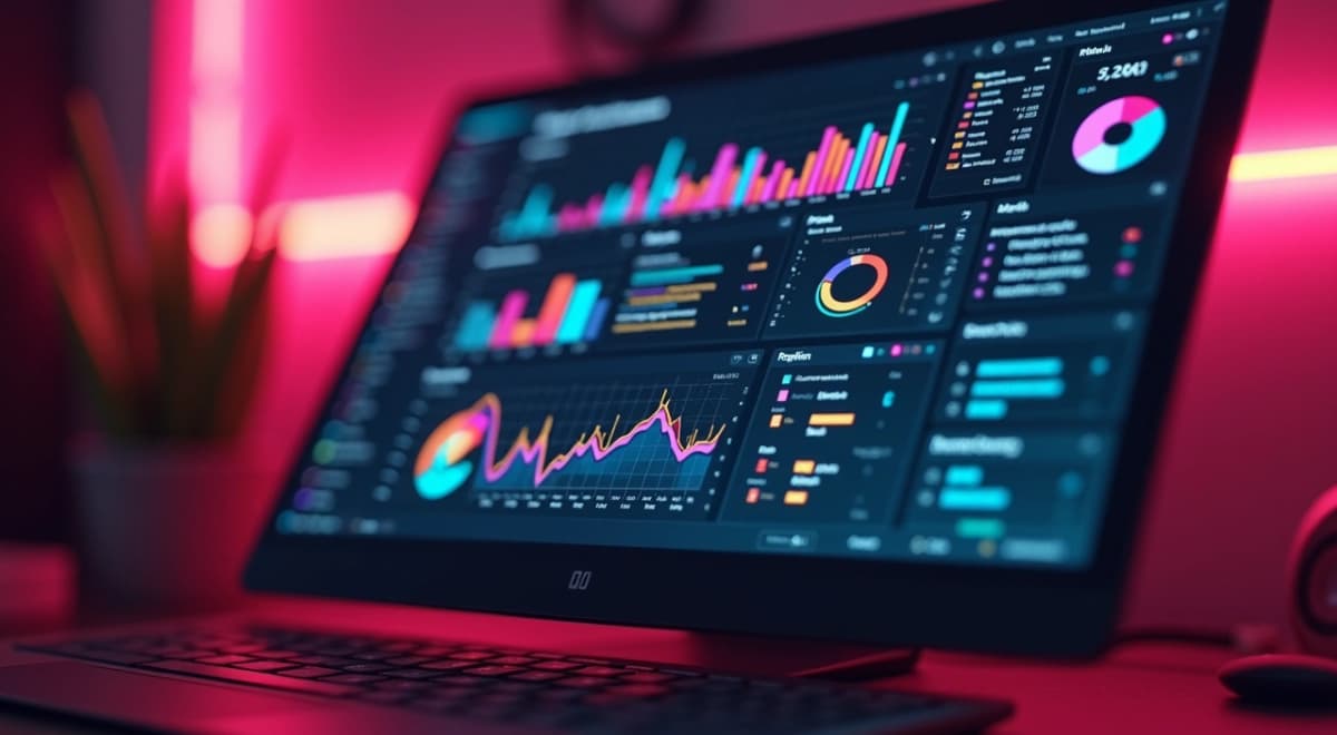 painel de dashboard de ferramenta de social media no computador mostrando calendário editorial colorido com posts agendados para Instagram, TikTok e LinkedIn, g