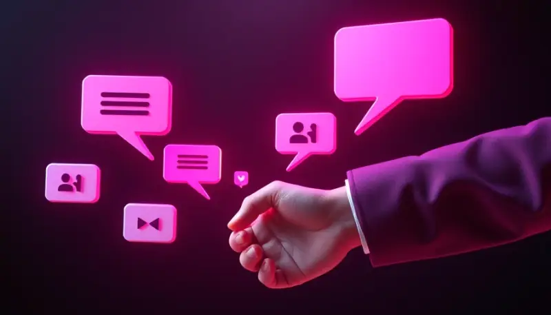 Sequência de mensagens e notificações flutuantes representando um funil de follow-up com cliente