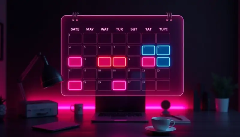 Agenda semanal organizada em blocos de tempo com tarefas de social media distribuídas ao longo da semana