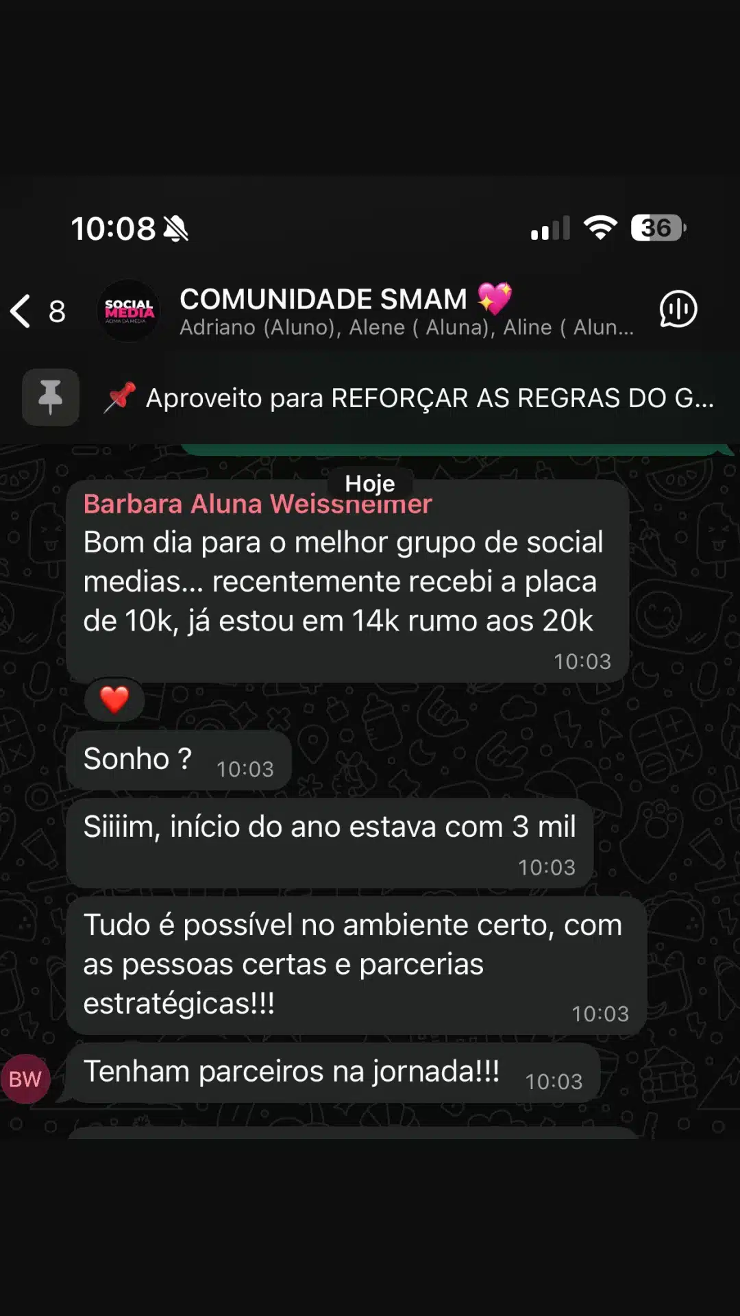 Aluna Comunidade SMAM - social media ativa ganhando autoridade no mercado