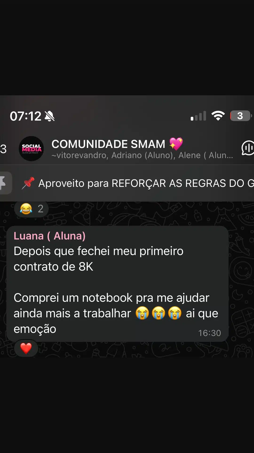 Resultado de aluna Comunidade SMAM - social media com faturamento crescente