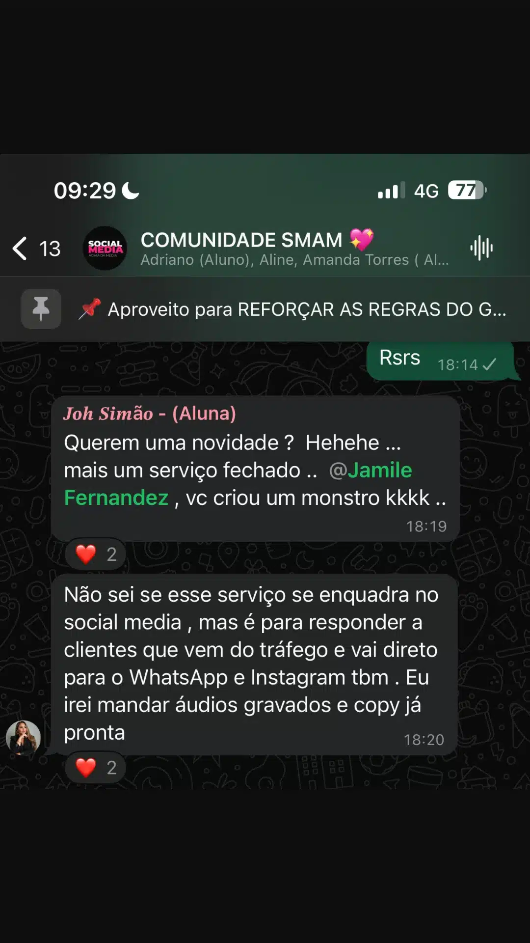 Depoimento aluno Método SMAM - networking entre social medias no WhatsApp