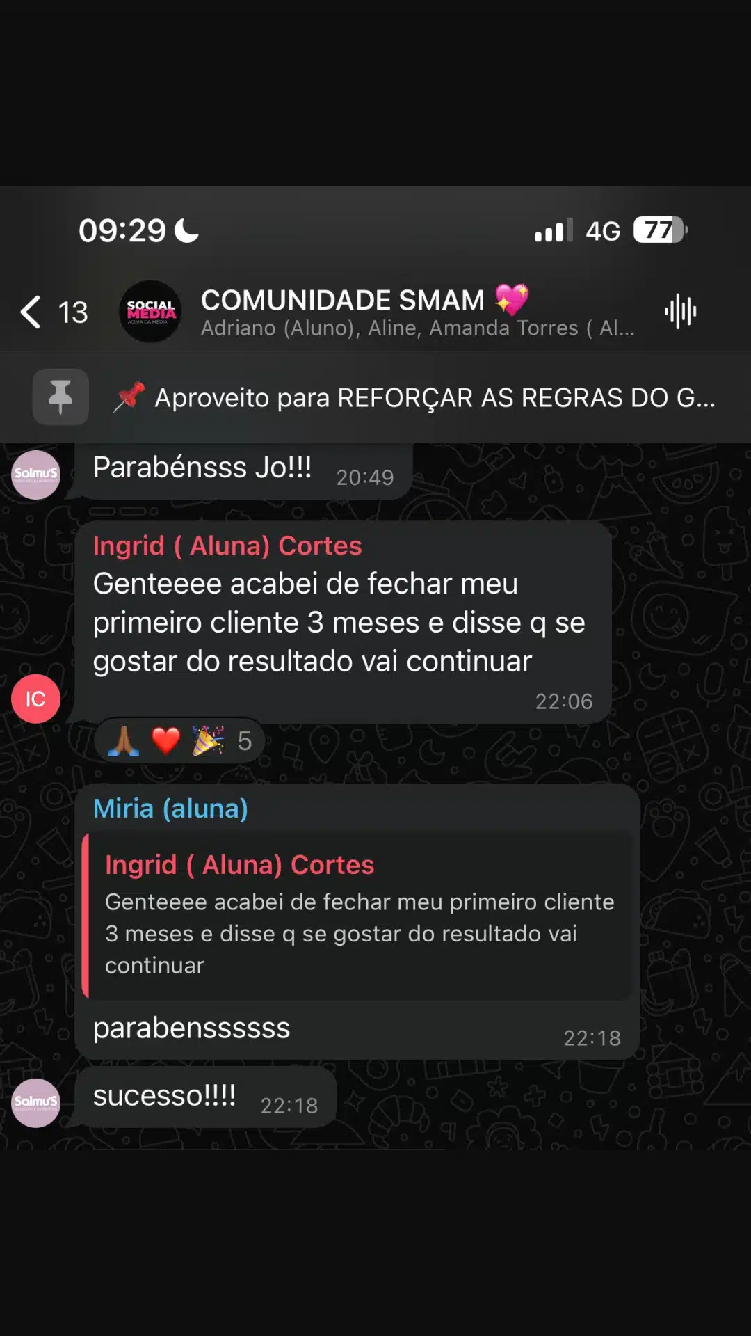 Comunidade SMAM - social media iniciante fechando primeiro contrato